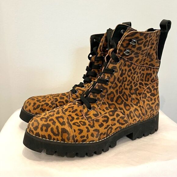 Donald Pliner Ease Leopard Print Suede Lace Up High Top Boots, Size 7 NWOB - Picture 7 of 12